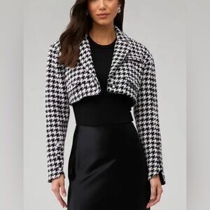 For Love & Lemons Cropped Blazer Black White Houndstooth Bonnie Medium